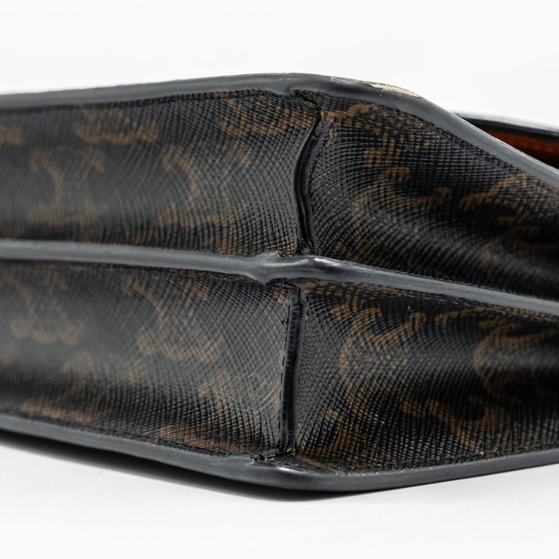 Celine Wallet on strap Triomphe Canvas / Smooth Lambskin Tan GHW
