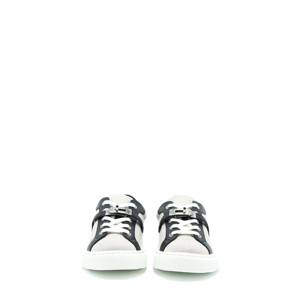 Hermes Size 38 Day Sneakers in Calfskin/H Canvas Prunoir/Noir SHW