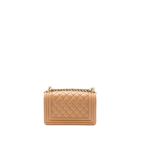 Chanel 21K Small Boy Bag Caviar Camel LGHW (Microchip)