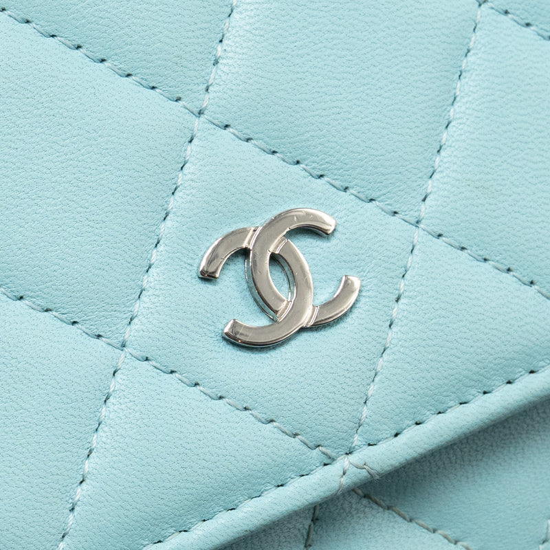 CHANEL Classic Wallet On Chain Lambskin Light Blue SHW