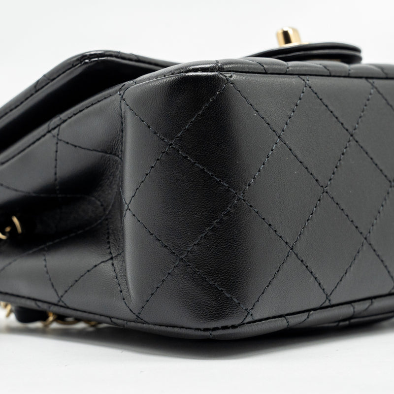 Chanel Mini Square Flap Bag Lambskin Black LGHW (microchip)