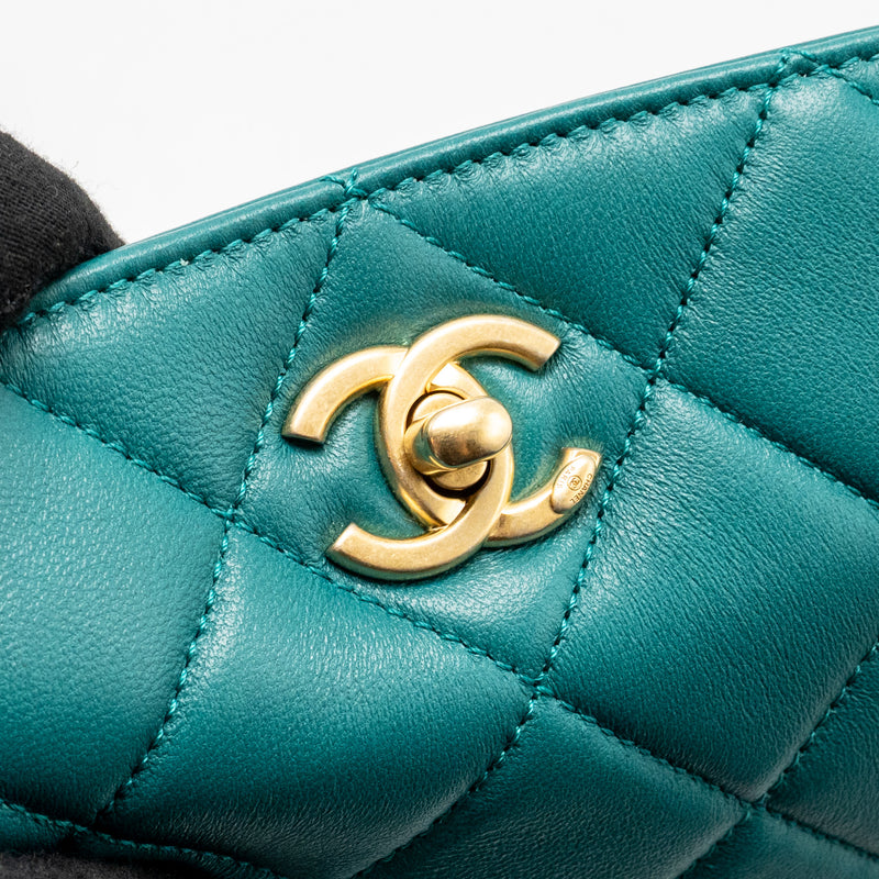 Chanel 23A Small CC Hobo Bag with Detailed Chain Lambskin Dark Green GHW (Microchip)