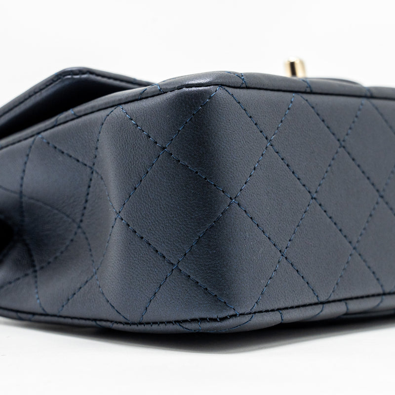 Chanel Top handle mini rectangular flap bag lambskin navy LGHW (microchip)