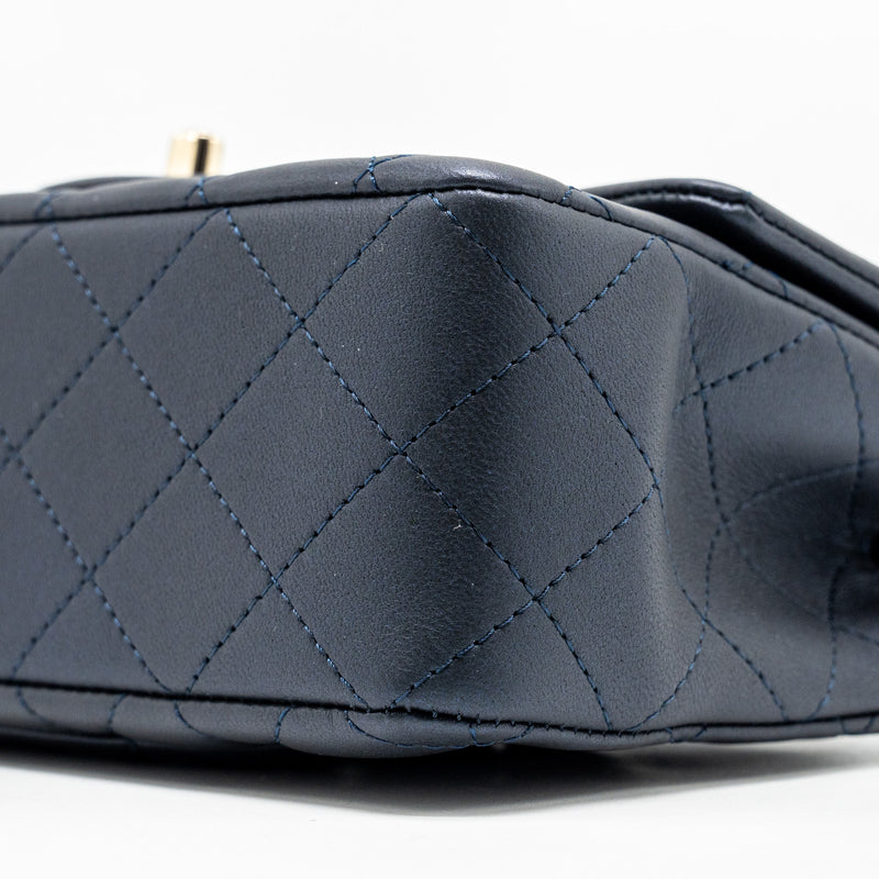 Chanel Top handle mini rectangular flap bag lambskin navy LGHW (microchip)