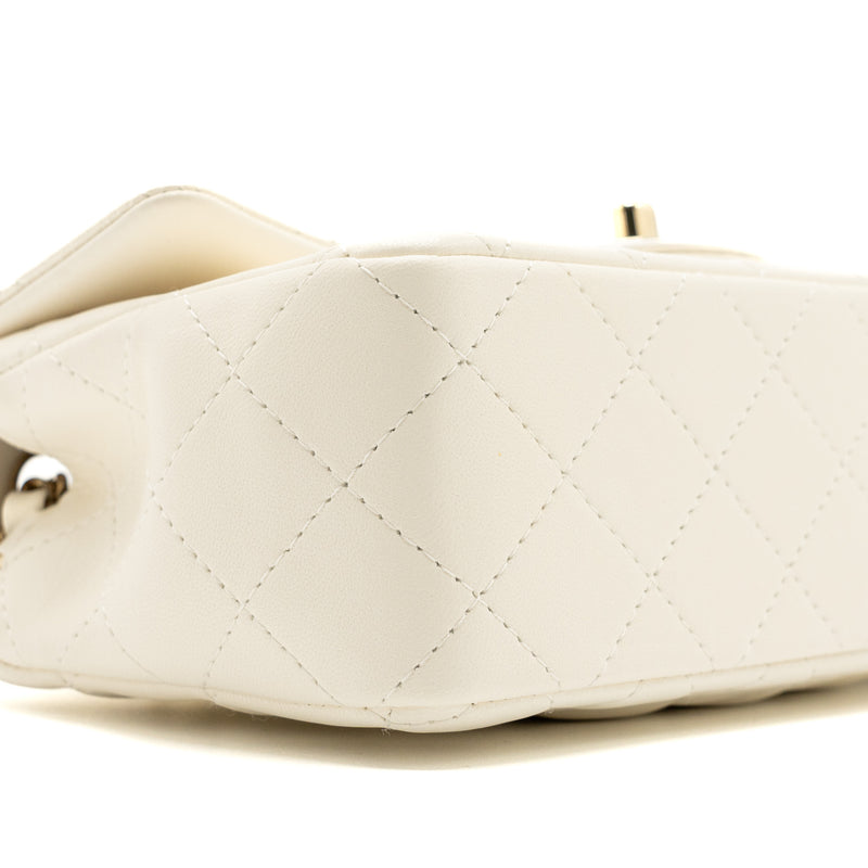 Chanel Mini Rectangular Flap Bag Lambskin White LGHW (microchip)