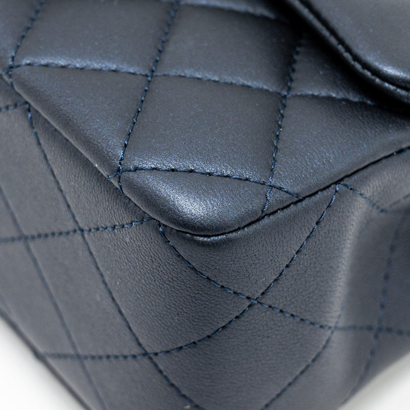 Chanel Top handle mini rectangular flap bag lambskin navy LGHW (microchip)