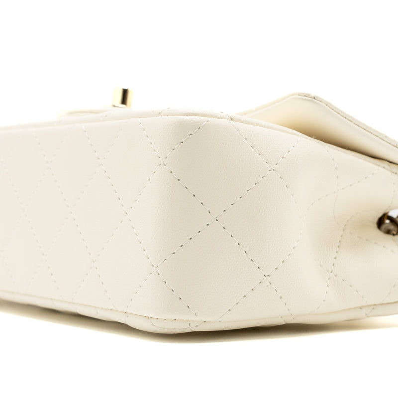 Chanel Mini Rectangular Flap Bag Lambskin White LGHW (microchip)