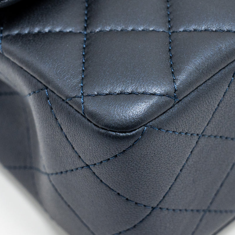 Chanel Top handle mini rectangular flap bag lambskin navy LGHW (microchip)