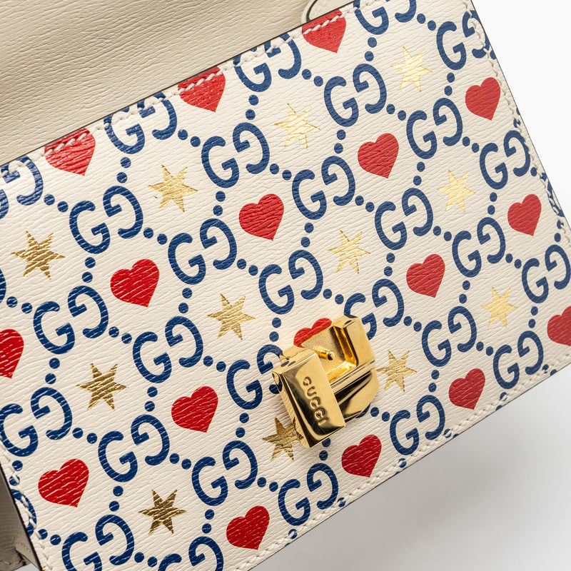 Gucci Mini top handle Sylvie tote bag with heart print limited white multicolor GHW