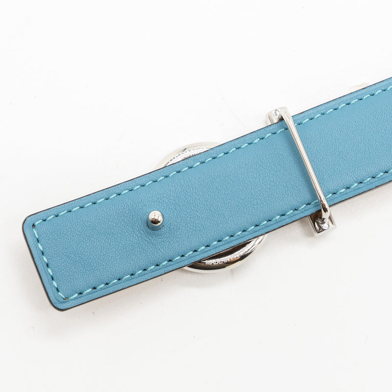 Hermes size 95cm double side 24mm belt swift / epsom blue jeans / biscuit with limited silver tone buckle Stamp U