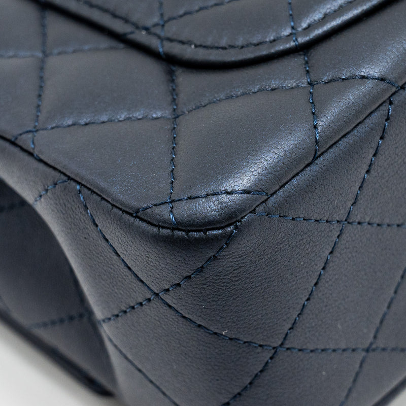 Chanel Top handle mini rectangular flap bag lambskin navy LGHW (microchip)