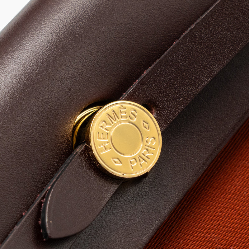 Hermes herbag zip 31 bag canvas / hunter leather Cuvier / orange Mecano/ rouge sellier GHW stamp B
