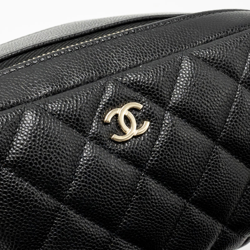 Chanel Double Zip Pouch Cosmetic Case Caviar Black GHW (Microchip)