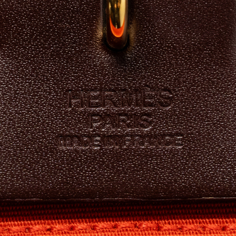Hermes herbag zip 31 bag canvas / hunter leather Cuvier / orange Mecano/ rouge sellier GHW stamp B