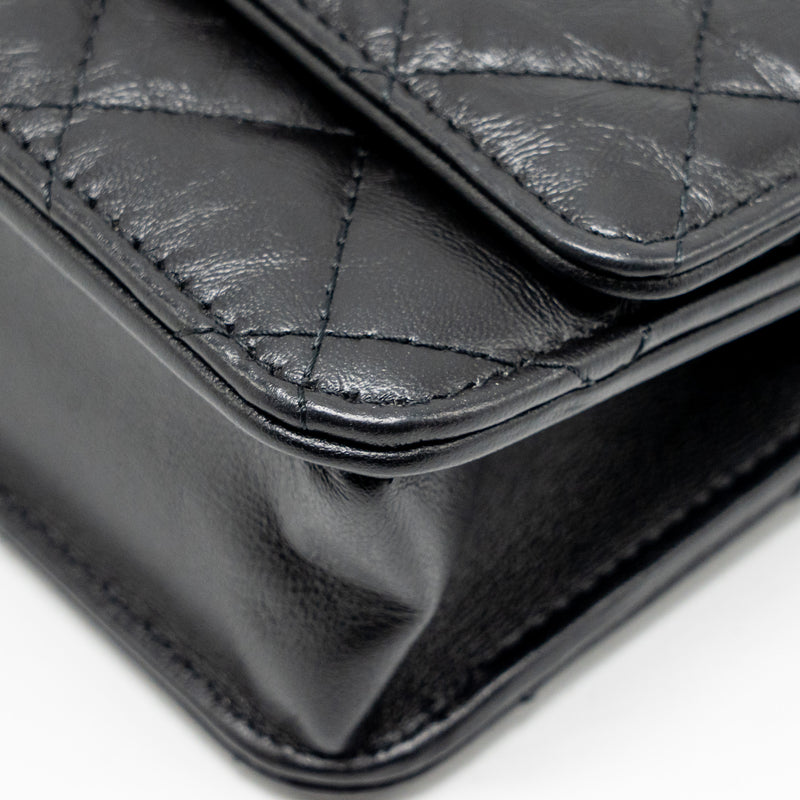 Chanel 2.55 Wallet On Chain Aged Calfskin Black Brushed GHW (microchip)