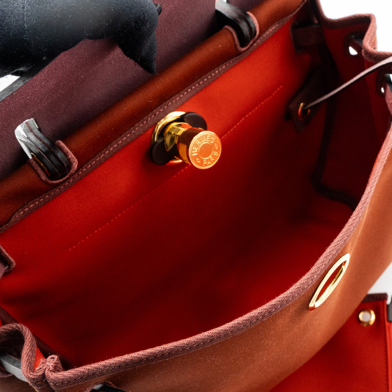 Hermes herbag zip 31 bag canvas / hunter leather Cuvier / orange Mecano/ rouge sellier GHW stamp B