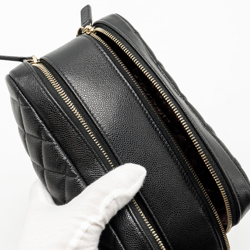 Chanel Double Zip Pouch Cosmetic Case Caviar Black GHW (Microchip)