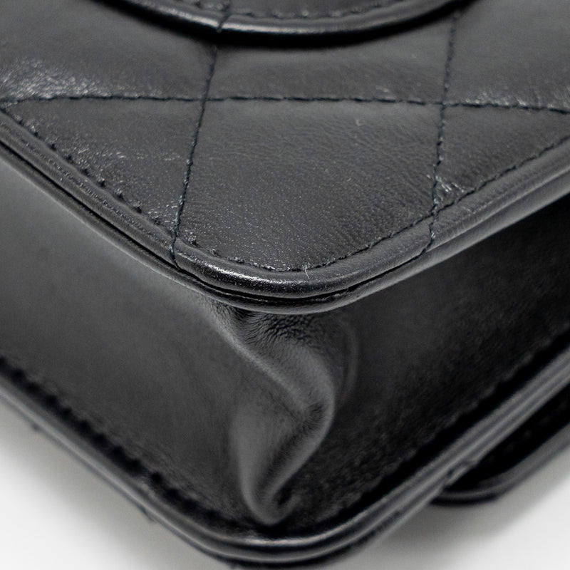 Chanel 2.55 Wallet On Chain Aged Calfskin Black Brushed GHW (microchip)