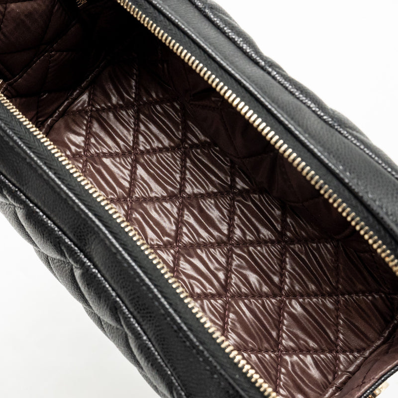 Chanel Double Zip Pouch Cosmetic Case Caviar Black GHW (Microchip)