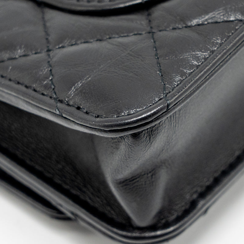 Chanel 2.55 Wallet On Chain Aged Calfskin Black Brushed GHW (microchip)