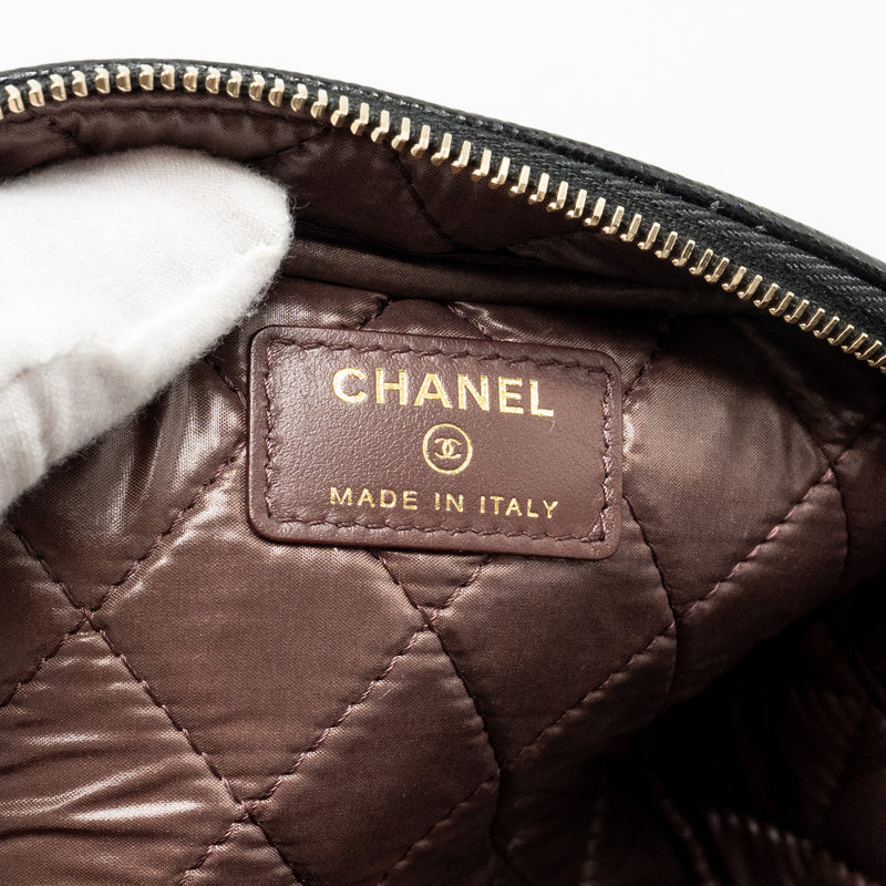 Chanel Double Zip Pouch Cosmetic Case Caviar Black GHW (Microchip)
