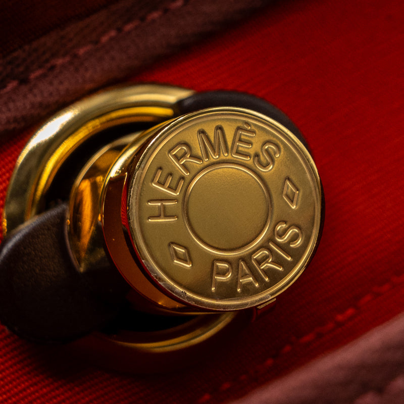 Hermes herbag zip 31 bag canvas / hunter leather Cuvier / orange Mecano/ rouge sellier GHW stamp B
