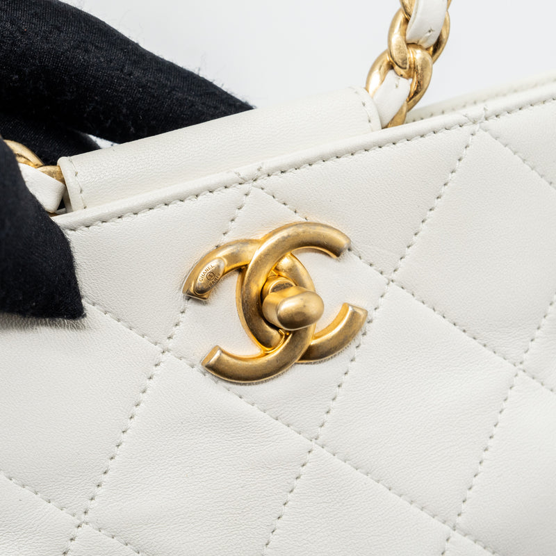 Chanel Round Handle Bucket Backpack Lambskin White GHW