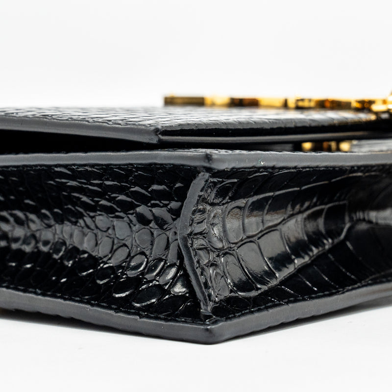 Saint Laurent/YSL Kate Tassel Croc-Embossed Calfskin Black GHW