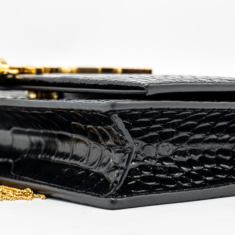 Saint Laurent/YSL Kate Tassel Croc-Embossed Calfskin Black GHW