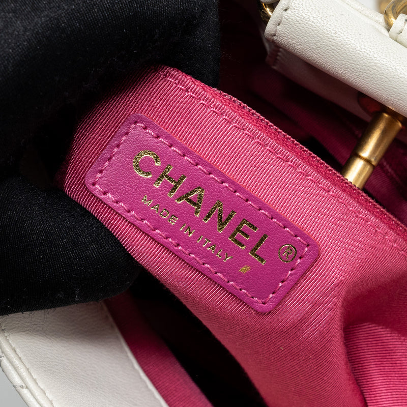 Chanel Round Handle Bucket Backpack Lambskin White GHW