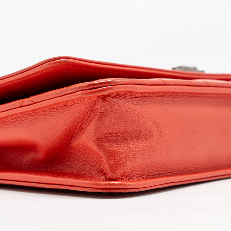 Chanel Boy Wallet On Chain Lambskin Red Ruthenium Silver Hardware
