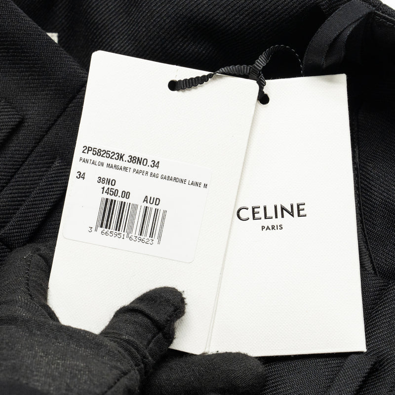 CELINE Size 34 Pantalon Margaret Gabardine Straight Pants Wool/Mohair Black