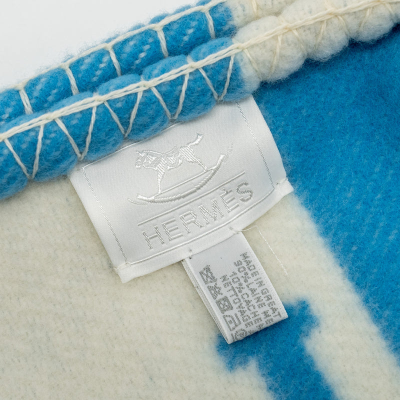 Hermes Avalon Baby Blanket Bleu Genievre / Blanc