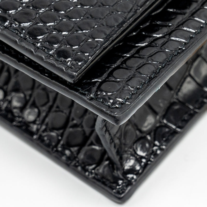 Saint Laurent/YSL Kate Tassel Croc-Embossed Calfskin Black GHW