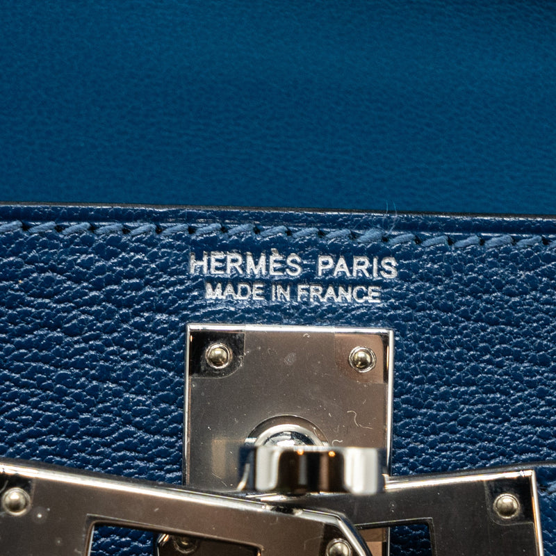 Hermes MIni Kelly Chèvre Mysore Deep Blue/ Blue Izmir SHW Stamp Z