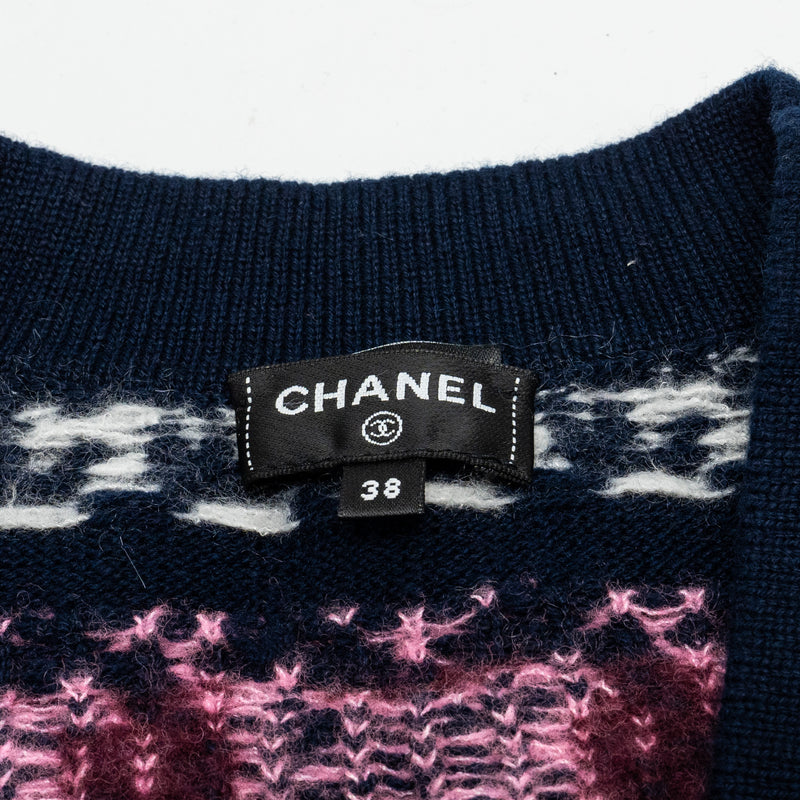 Chanel Size 38 23b CC Logo Cardigan Cashmere Navy Blue/Multicolour