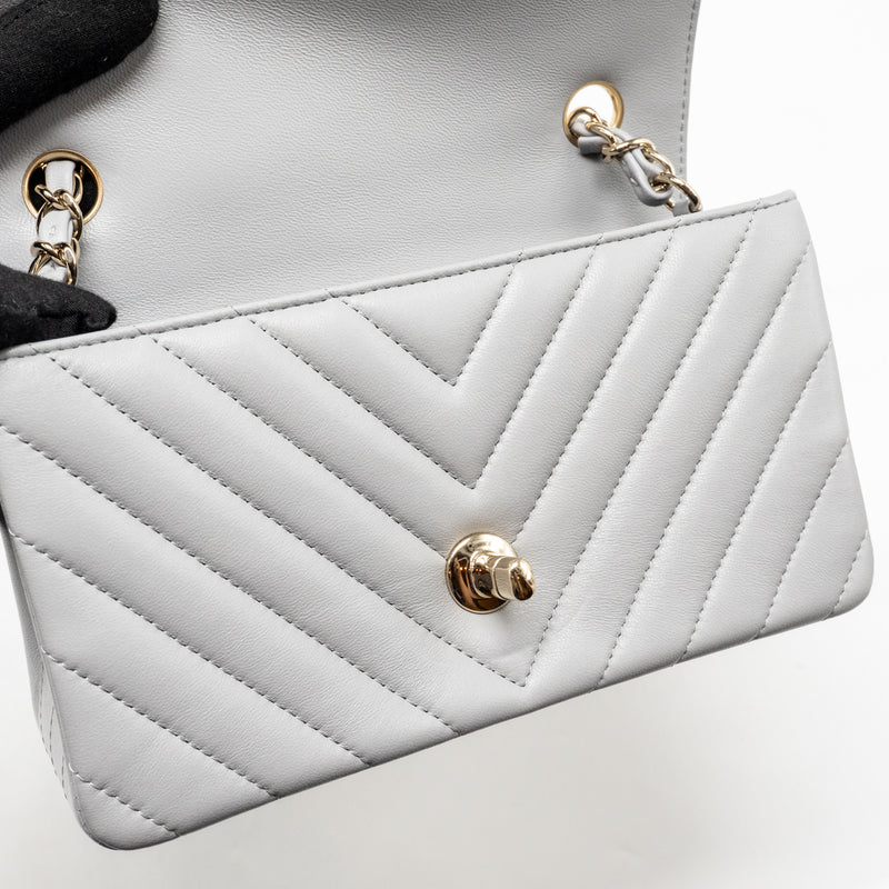 Chanel Mini Rectangular Flap Bag Chevron Lambskin Grey LGHW