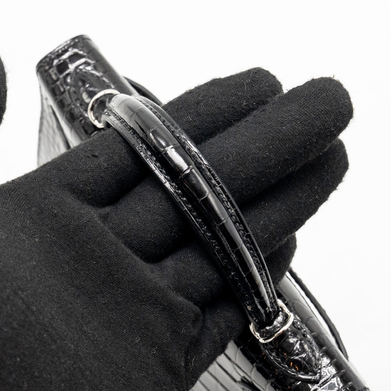 Hermes Mini Kelly II Shiny Alligator Mississippiensis Black SHW Stamp W