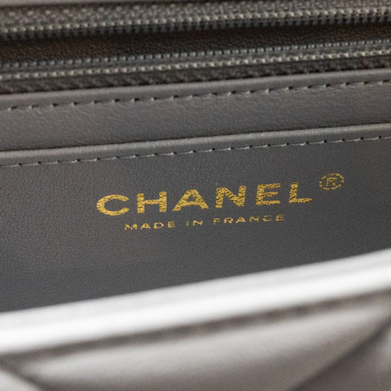 Chanel Mini Rectangular Flap Bag Chevron Lambskin Grey LGHW