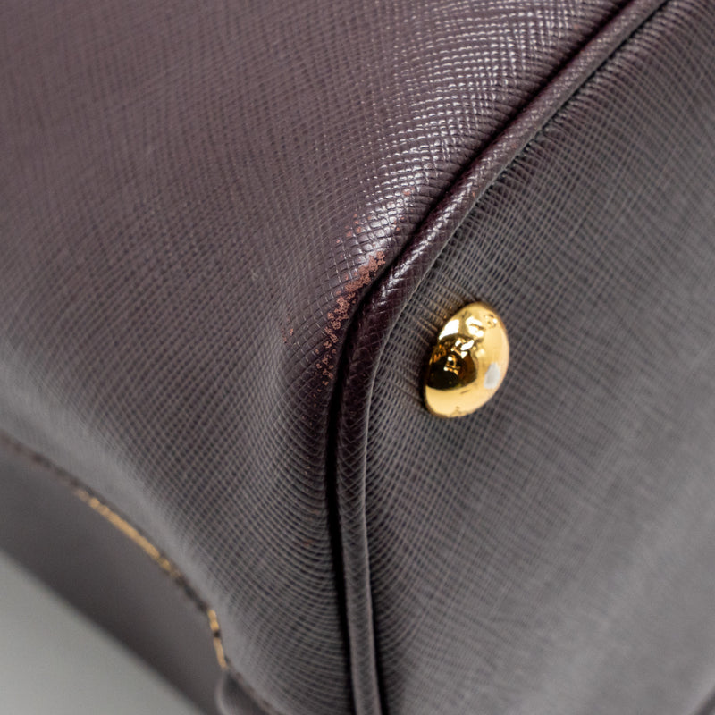 Prada Saffiano Vernice Promenade Large Dome Tote Bag Leather Mogano GHW