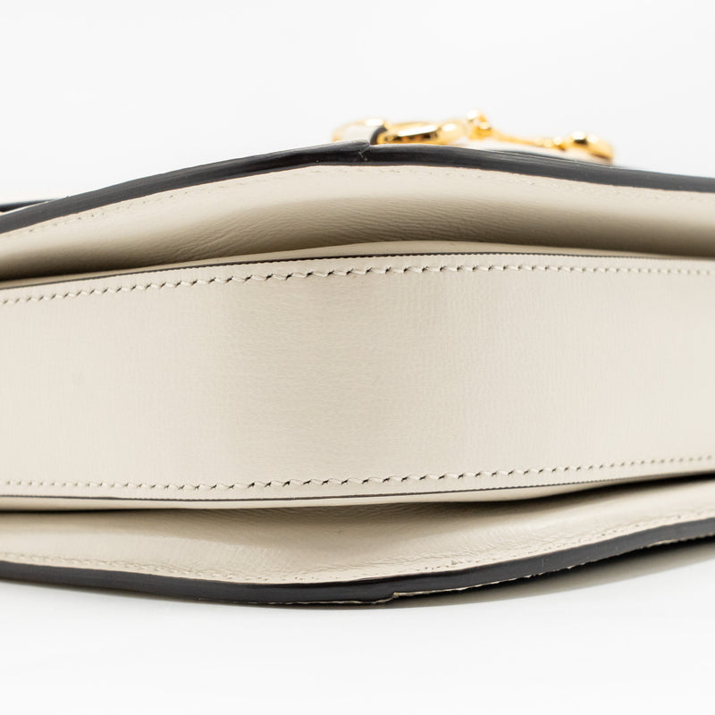 GUCCI Horsebit 1955 Shoulder Bag GG Supreme Canvas/Leather Beige/White GHW