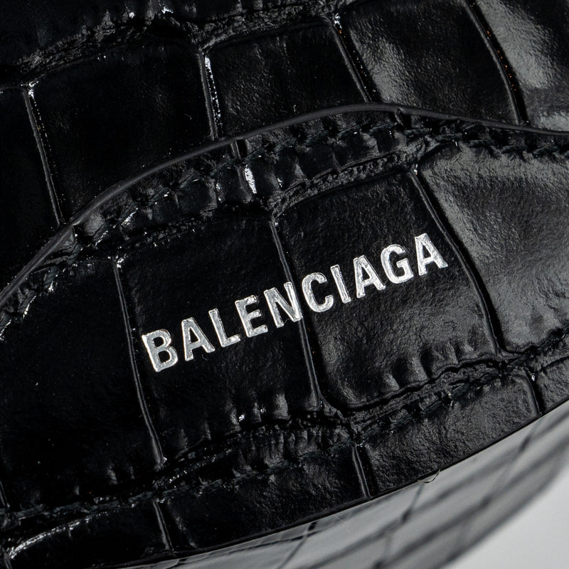 BALENCIAGA SOUVENIR BELT BAG Croc-Embossed Calfskin Black GHW