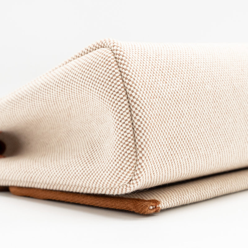 Hermes Herbag MINI Canvas/Hunter Leather Ecru-Beige/ Fauve GHW Stamp W