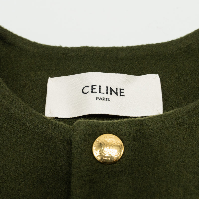 CELINE Size 34 Cashmere Jacket With Gold Button Kahki