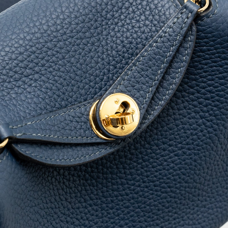 Hermes Mini Lindy Clemence Bleu De Prusse GHW Stamp W