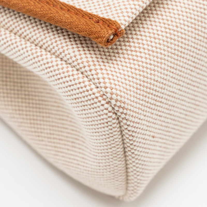 Hermes Herbag MINI Canvas/Hunter Leather Ecru-Beige/ Fauve GHW Stamp W