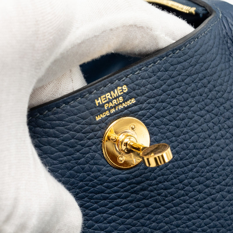 Hermes Mini Lindy Clemence Bleu De Prusse GHW Stamp W