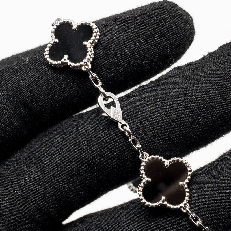 Van Cleef & Arpels Vintage Alhambra Bracelet, 5 Motifs, White Gold/Diamonds/Onyx