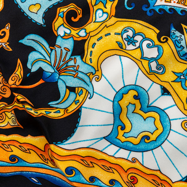 Hermes 90cm Silk Scarf De Tout Coeur Black/Orange/turquoise