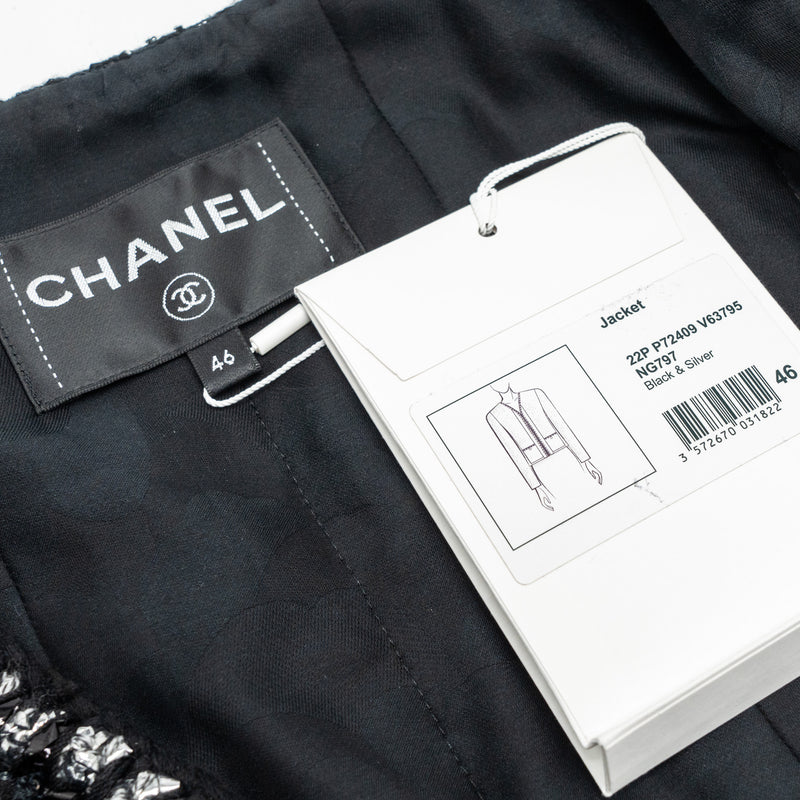 Chanel size 46 22p Jacket cotton/metal polyester black/silver